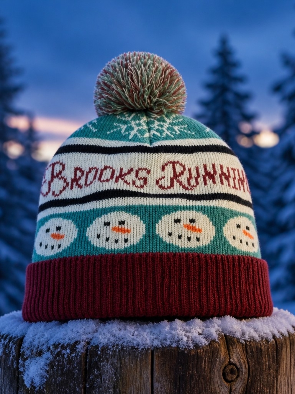 Brooks Multicolor Knit Pom Beanie - Teal, Burgundy, Cream